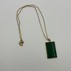 Classy Gold-Tone Necklace with Green Rectangle Pendant